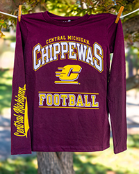 Central Michigan Chippewas Football Maroon Youth Long Sleeve T-Shirt