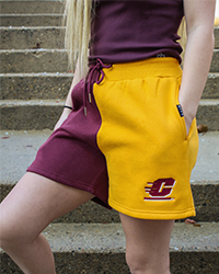 Action C Maroon & Gold Color Block Women's Shorts