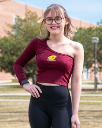 Action C Maroon Women's One Shoulder Long Sleeve Crop Top