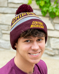 Central Michigan Chippewas Maroon, Gold, and Gray Striped Knit Pom Hat