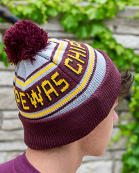 Central Michigan Chippewas Maroon, Gold, and Gray Striped Knit Pom Hat