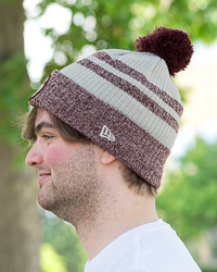 Action C Maroon & Gray Stripe Fleece Lined Pom Hat