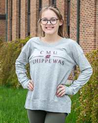 CMU Chippewas Action C Gray Women's Long Sleeve T-Shirt