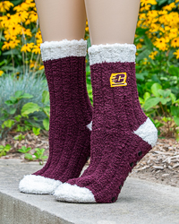 Action C Maroon & White Non-Slip Fuzzy Socks