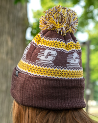 Action C Vintage Maroon & Gold Fleece Lined Knit Pom Hat