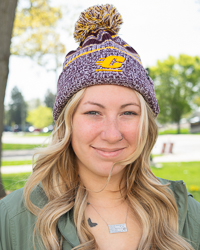 Action C Knit Maroon & Gold Fleece Lined Stripe Pom Hat