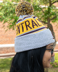 Central Michigan Action C Gray, Maroon, and Gold Striped Knit Pom Hat