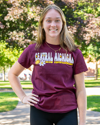 Central Michigan Chippewas with Flowers Maroon Graphic T-Shirt