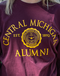 Central Michigan Alumni with Seal Maroon Long Sleeve T-Shirt