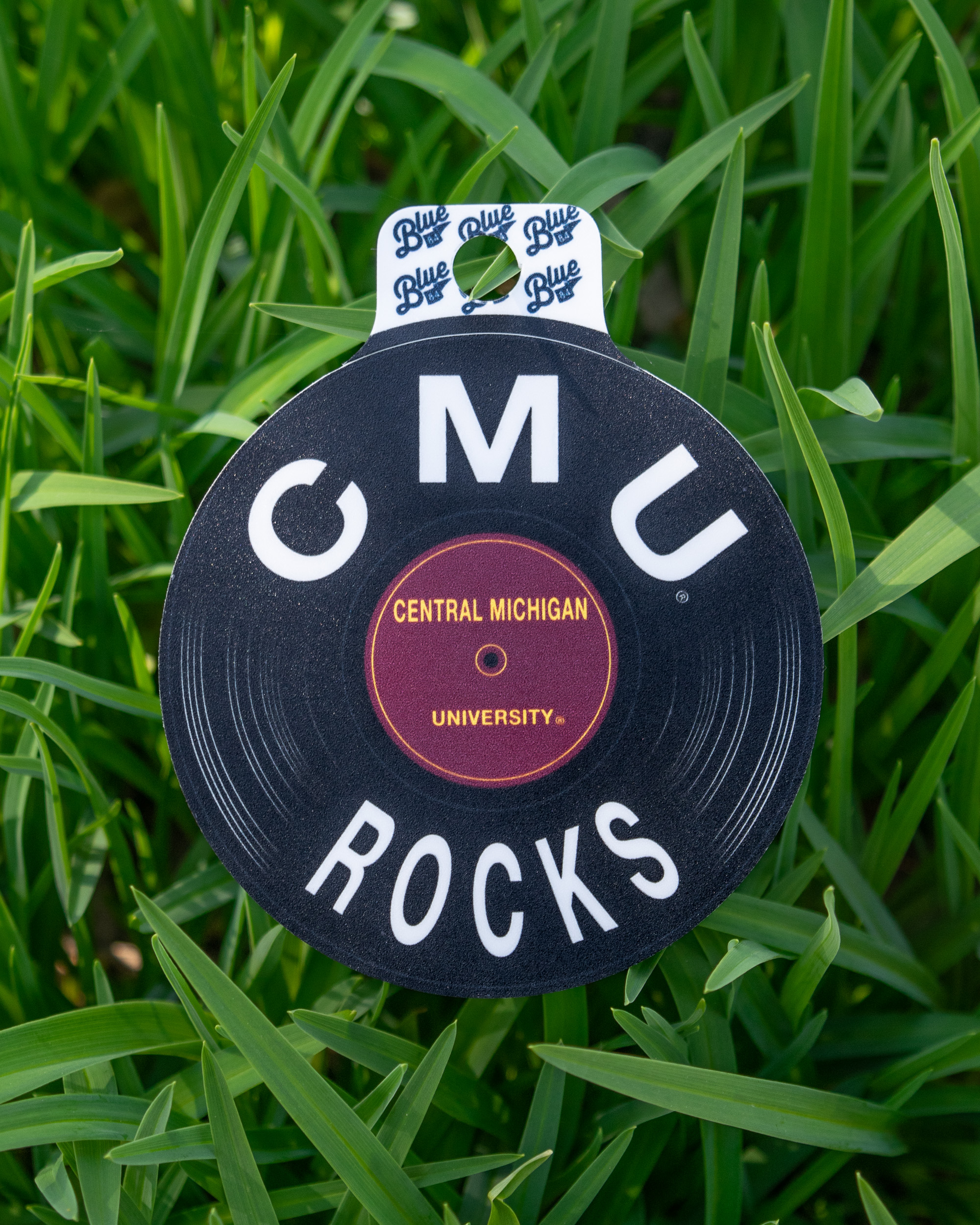 CMU Rocks Round Black Record Sticker