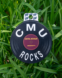 CMU Rocks Round Black Record Sticker
