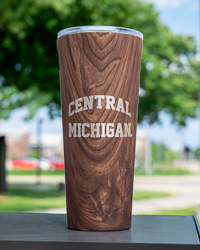 Central Michigan Walnut Wood Pattern Stainless Steel 24 oz. Travel Tumbler