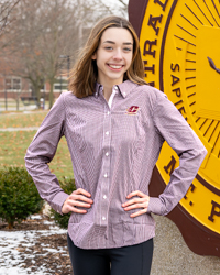 Action C Women's Maroon Gingham Long Sleeve Button Down