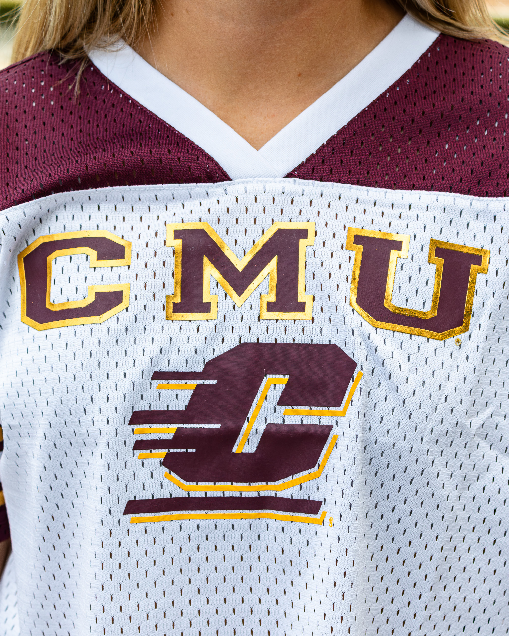 CMU Chippewas Action C White & Maroon Women's Crop Mesh