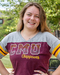 CMU Rhinestone Chippewas Maroon & Gray Color Block Women's V-Neck T-Shirt