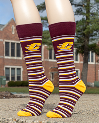 Action C Maroon, Gold, and White Striped Dress Socks