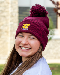 Action C Maroon Satin Lined Knit Pom Hat