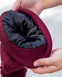 Action C Maroon Satin Lined Knit Pom Hat
