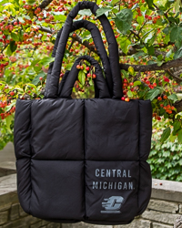 Central Michigan Action C Black Quilted Puff Tote Bag