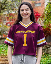 Central Michigan #1 Women's Maroon & Gold Crop Football Jersey