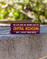 My Kid and My Money Go to Central Michigan Maroon Wooden Key Chain