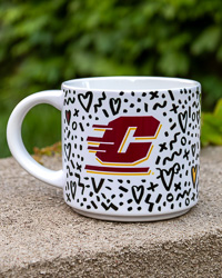 CMU Mom Action C Hearts Print White Ceramic Mug