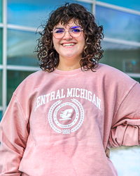 Central Michigan Women's Laurel Faux Seal Pink Corded Crewneck Sweatshirt