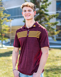 Action C Maroon, Gold, and White Striped Polo