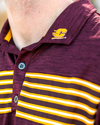 Action C Maroon, Gold, and White Striped Polo