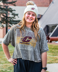 Central Michigan Repeating Action C Women's Gray Boxy Crop T-Shirt