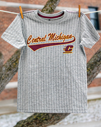 Central Michigan Chippewas Action C Gray & White Pinstripe Youth Baseball T-Shirt