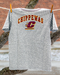 Central Michigan Chippewas Action C Gray & White Pinstripe Youth Baseball T-Shirt