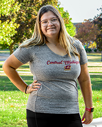 Central Michigan Script Action C Heather Gray Women's V-Neck T-Shirt