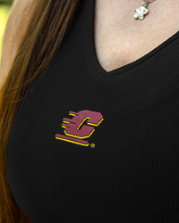 Action C Black Women's Ribbed V-Neck Crop Tank Top