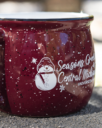 Central Michigan University Snowman Seasons Greetings Maroon Speckled Mug