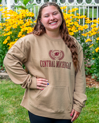 Central Michigan Action C Laurel Emblem Women's Khaki Crewneck Sweatshirt
