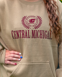 Central Michigan Action C Laurel Emblem Women's Khaki Crewneck Sweatshirt