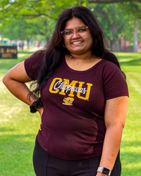 CMU Script Chippewas Action C Women's Maroon Ribbed Baby Tee