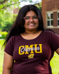 CMU Script Chippewas Action C Women's Maroon Ribbed Baby Tee