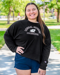 Central Michigan Chippewas Action C Women's Black Sueded Crop Crewneck Sweatshirt