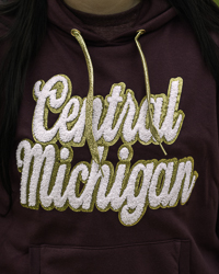 Central Michigan Script Chenille Patch with Gold Glitter Maroon Women’s Hoodie