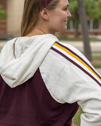 Action C Women’s Maroon & Cream Confetti Raglan Crop Hoodie (5064724898) Action C Women’s Maroon & Cream Confetti Raglan Crop Hoodie