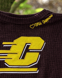 Action C Heart Script CMU Chippewas Girls Maroon Waffle Long Sleeve T-Shirt