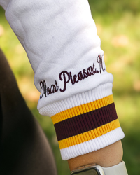 3D Script CMU Chippewas Action C Women’s Maroon & Gold Color Block Crop Crewneck Sweatshirt