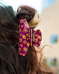 Action C CMU Maroon & Gold Daisy Print Hair Claw Clip