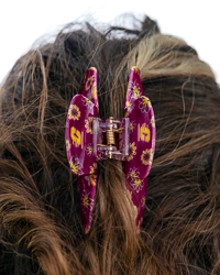 Action C CMU Maroon & Gold Daisy Print Hair Claw Clip