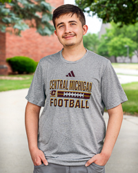 Central Michigan Football Action C Football Laces Gray T-Shirt