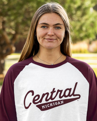 Central Michigan Vintage Tail Sweep Maroon & White ¾ Sleeve Raglan T-Shirt