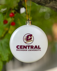 Action C Central Michigan University White Flat Holiday Ornament