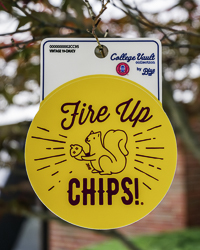 Fire Up Chips! Squirrel with Acorn Gold Round Sticker